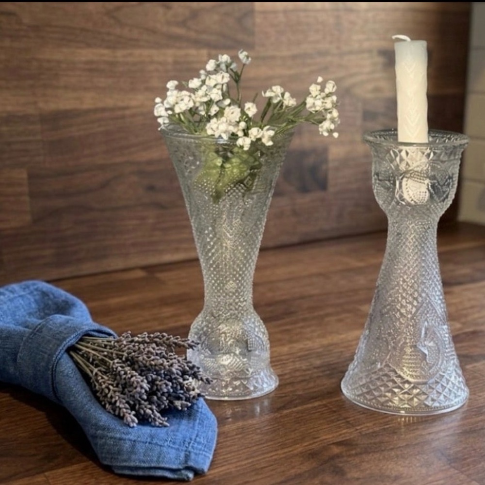 Clear Pressed Glass Vase - Elegant Patterned Home Accent